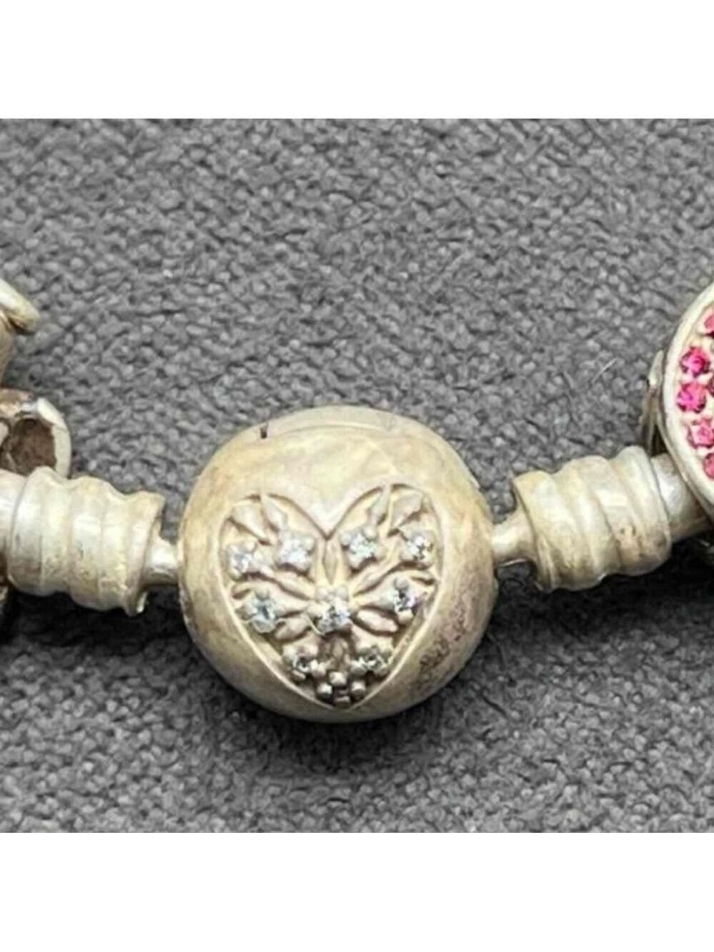 PANDORA 9.25 Silver stamped VINTAGE 7.25" Bangle Charm Bracelet 3 charms - Picture 5 of 11